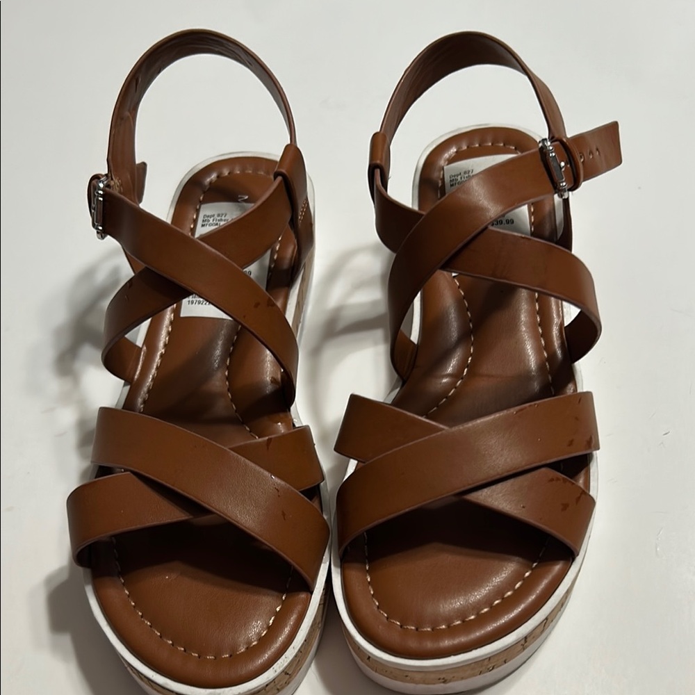Marc Fisher Brown Sandals with Adjustable Ankle Strap